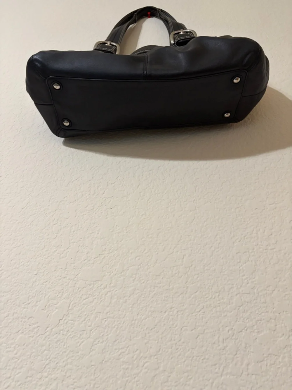 Coach Black Leather Shoulder Bag with White Contrast Stitching